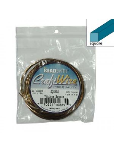 Craft Wire Square 21ga -7YDS Vint Bronze