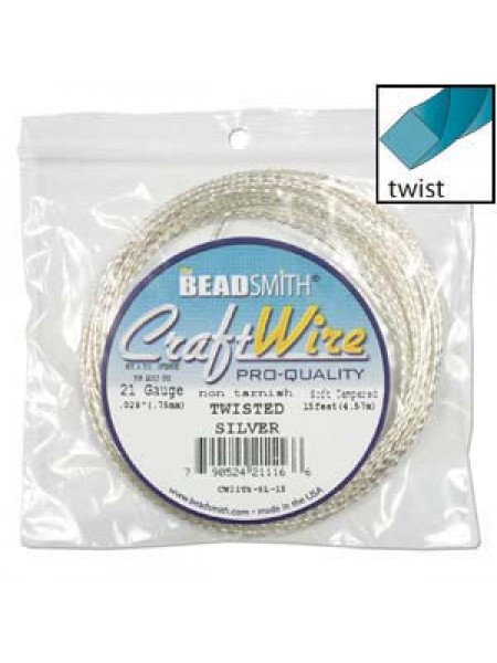 Craft Wire Twist Square 21ga-15ft Silv p