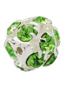 Rhinestone Bead 8mm Peridot Silver Pl