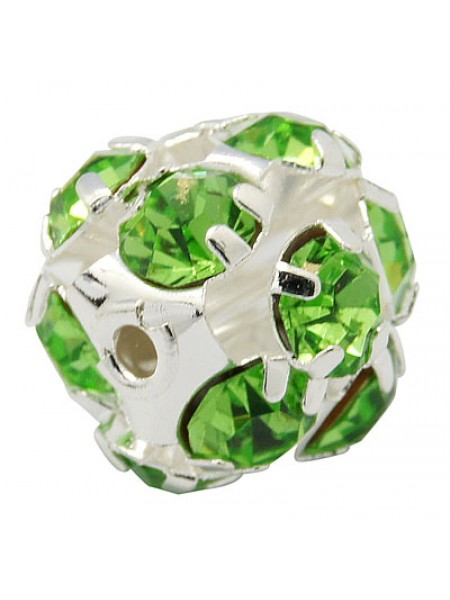 Rhinestone Bead 8mm Peridot Silver Pl