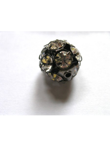 Rhinestone Ball 12mm Clear  Black Plated